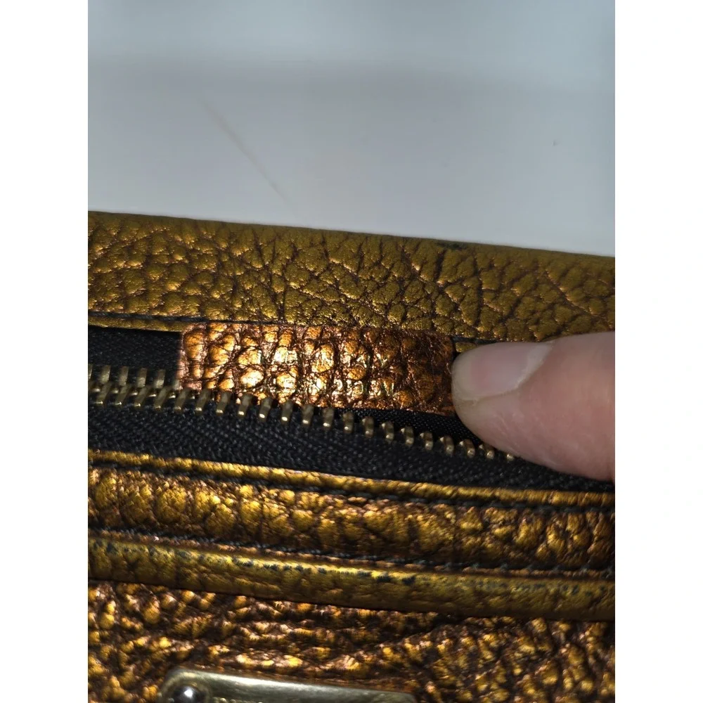 Burberry Metallic Copper Crackled Pebble Leather Wristlet Purse Clutch